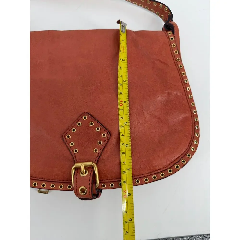VTG Burnt Orange Leather Studded Crossbody Bag Boho Saddle Purse Rebecca Minkoff